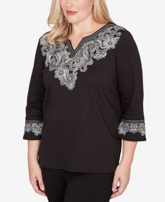 Barcelona Embroidered Scroll Accent Soft Knit Top