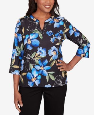 Barcelona Watercolor Floral Velvet Trim Top