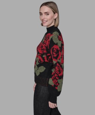 Women's Mock Neck Rose Print Sweater