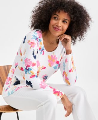 Women's Printed Long-Sleeve Scoop-Neck Top
