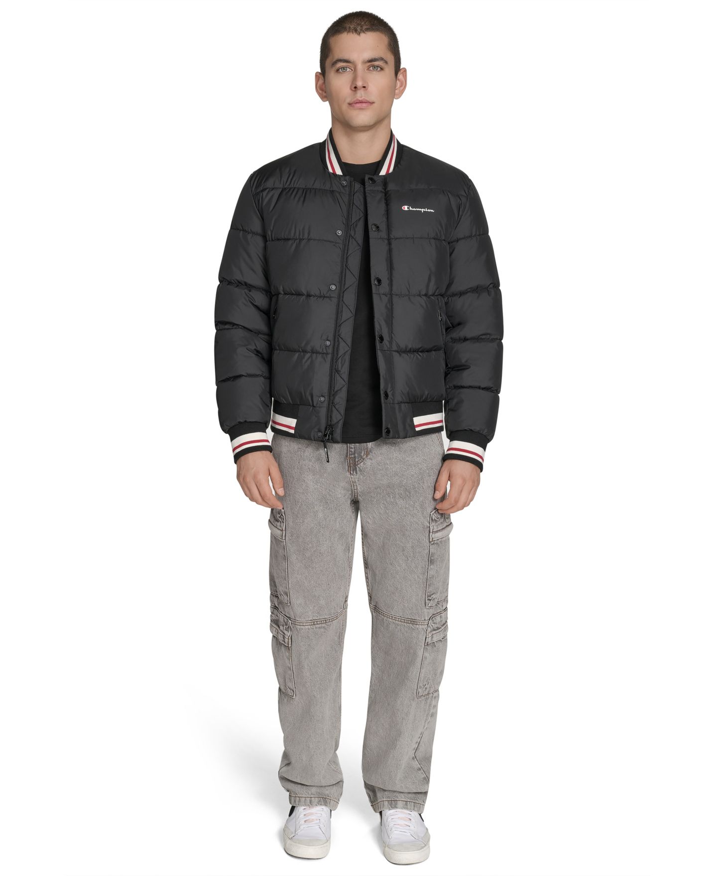 Мужская куртка Champion Quilted Varsity Puffer, цвет: Чёрный — фото 2