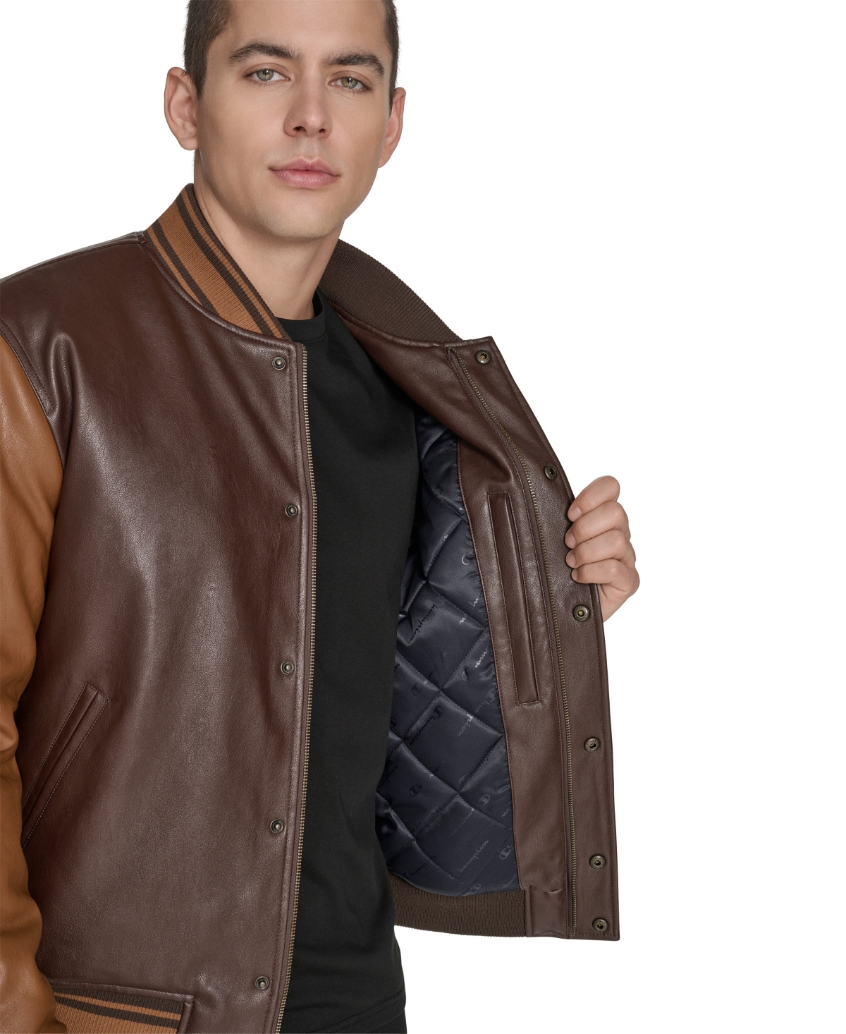 Champion Men's Faux Leather Varsity Jacket