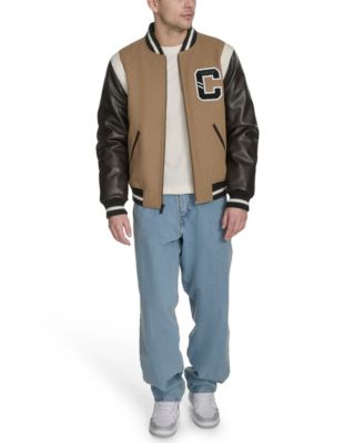 Men's Mixed-Media Varsity Bomber Jacket