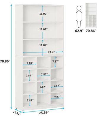 Shoe Cabinet, 24 Pair Freestanding Shoe Rack Storage Organizer with Side Hooks, Modern Shoe Storage Cabinet with Shelves