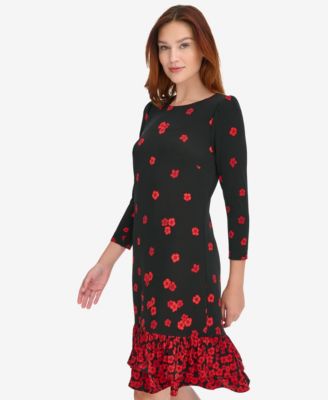 Petite Placement Print Ruffle Hem Dress