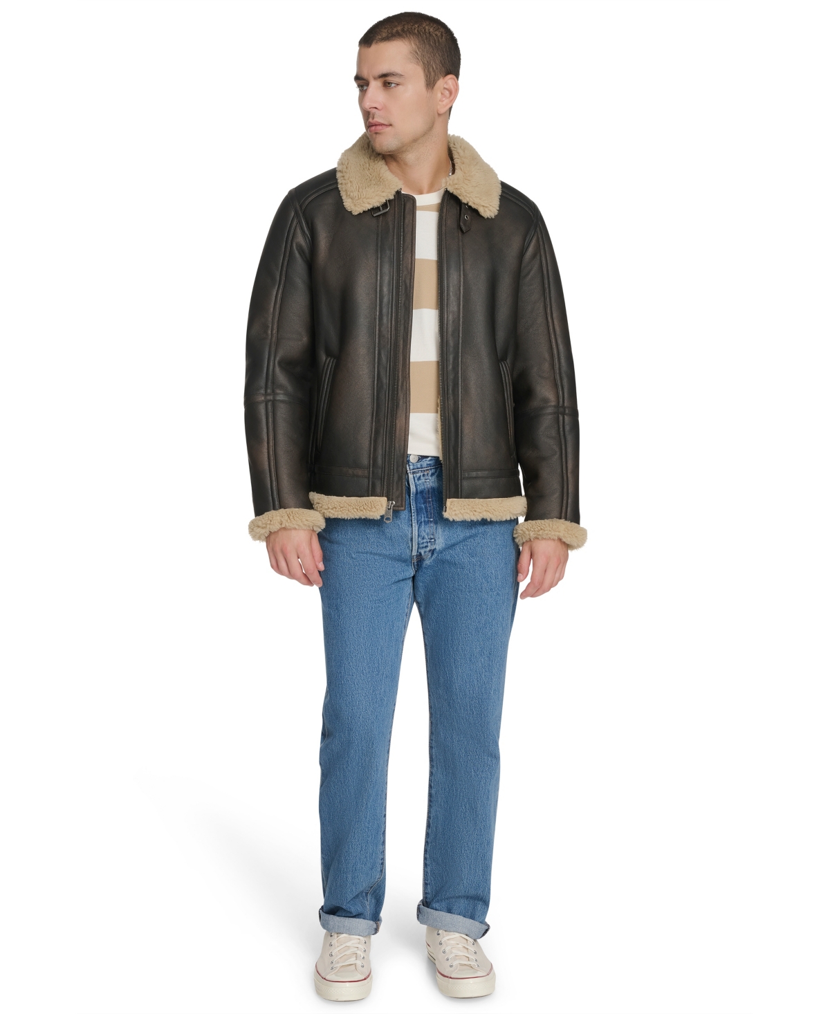 Levi's Men's Faux Shearling Aviator Jacket In Black