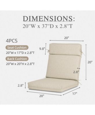 Outdoor Dining Chair Cushion Set, 37"x20"x2.8" High back cushion with Ties and Zipper, Set of 4