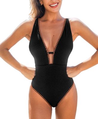 Women's Tummy Control Cutout Textured One Piece Swimsuit