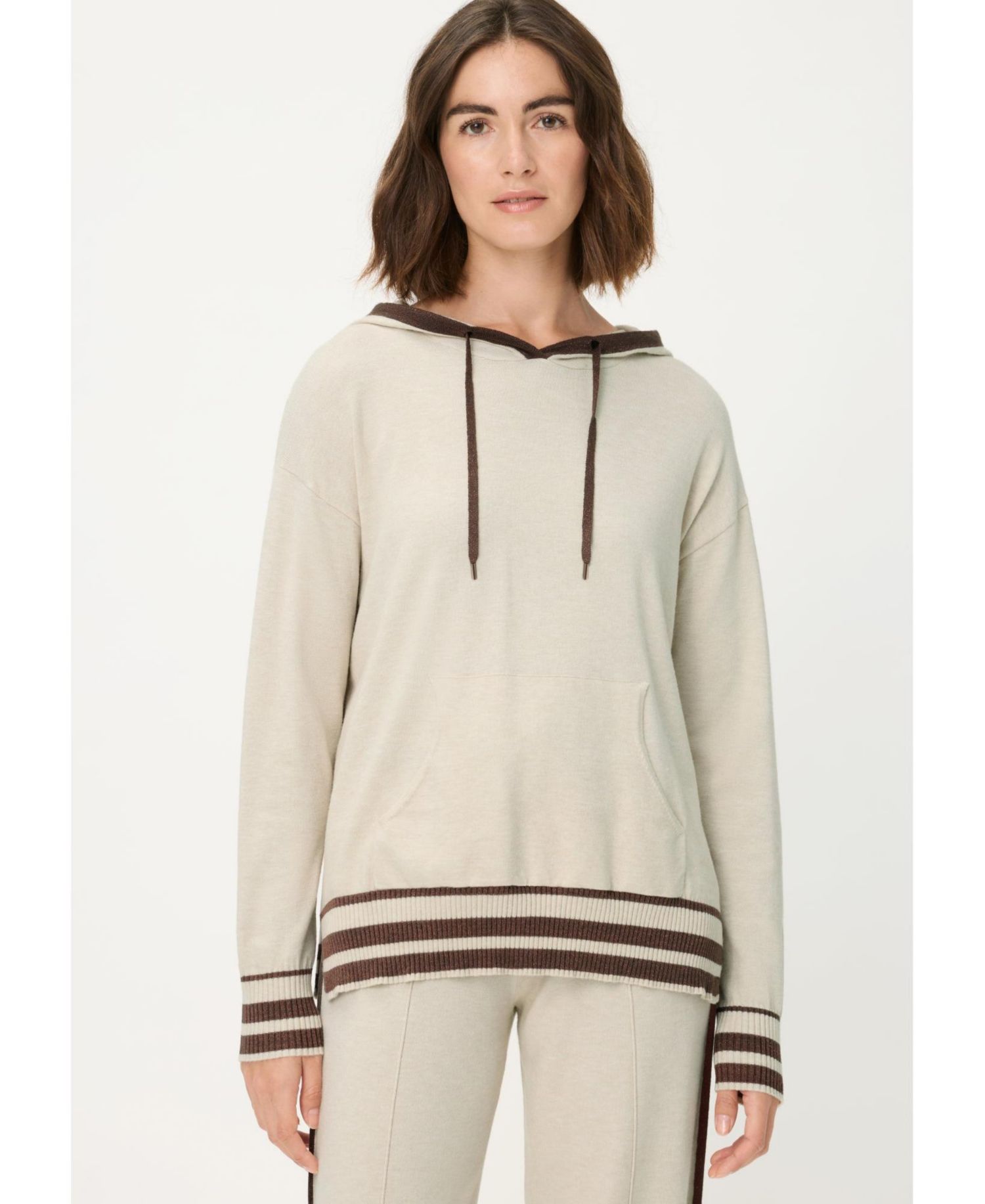 Women's Knit Hoodie Pullover with Stripes