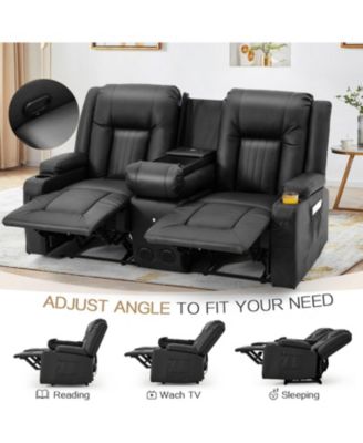 Recliner Loveseat with Console&Bluetooth Speakers, Manual RV Reclining Sofa