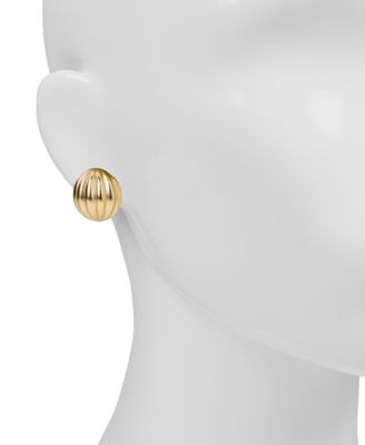 Scalloped Bead Matte Gold-Tone Button Clip Earrings