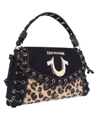 Denim Leopard Eyelet Trim Flap Bag