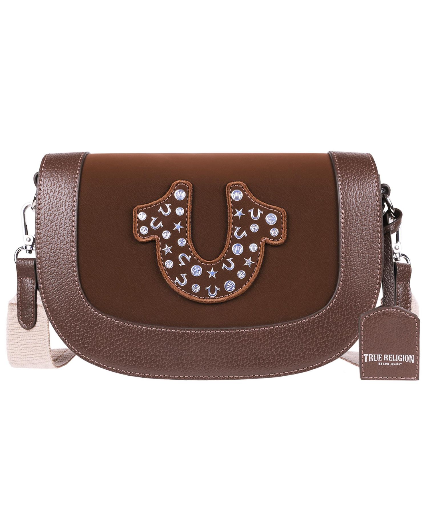 Studded Horseshoe Suede Flap Crossbody
