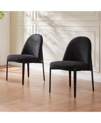 Glam 5-Piece Wood Round Dining Table with Black Boucle Chairs Metal Legs Dining Room Set for Kitchen