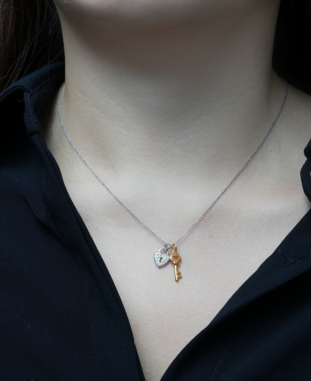 Macy's Diamond Pendant Necklace (1/10 ct. t. w.) in Sterling Silver and Gold Over Silver