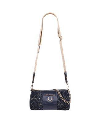 Studded Denim Zip Top Barrel Bag