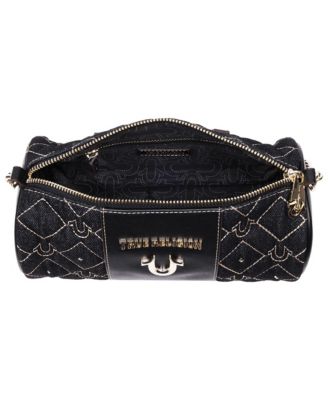 Studded Denim Zip Top Barrel Bag