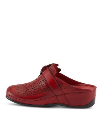 LILYBEAN Leather Perforated Clogs with Floral Applique and Open Back