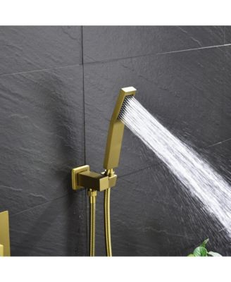 Shower System Bathroom Faucet Set Square Rainfall Shower Head and Handle Combo, 16 inch Shower Head and Tub Spou, Brushed Gold