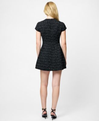 Women's Speckled Tweed Pleated Mini Dress