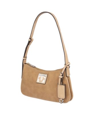 Logo Plaque Suede Shoulder Bag