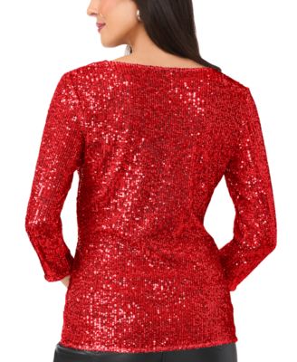 Women's Sequined Cowlneck 3/4-Sleeve Top