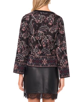 Women's Crewneck Paisley-Print Wide Long-Sleeve Sweater