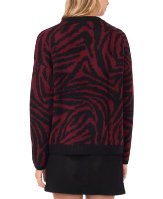 Women's Crewneck Zebra Print Jacquard Long-Sleeve Sweater