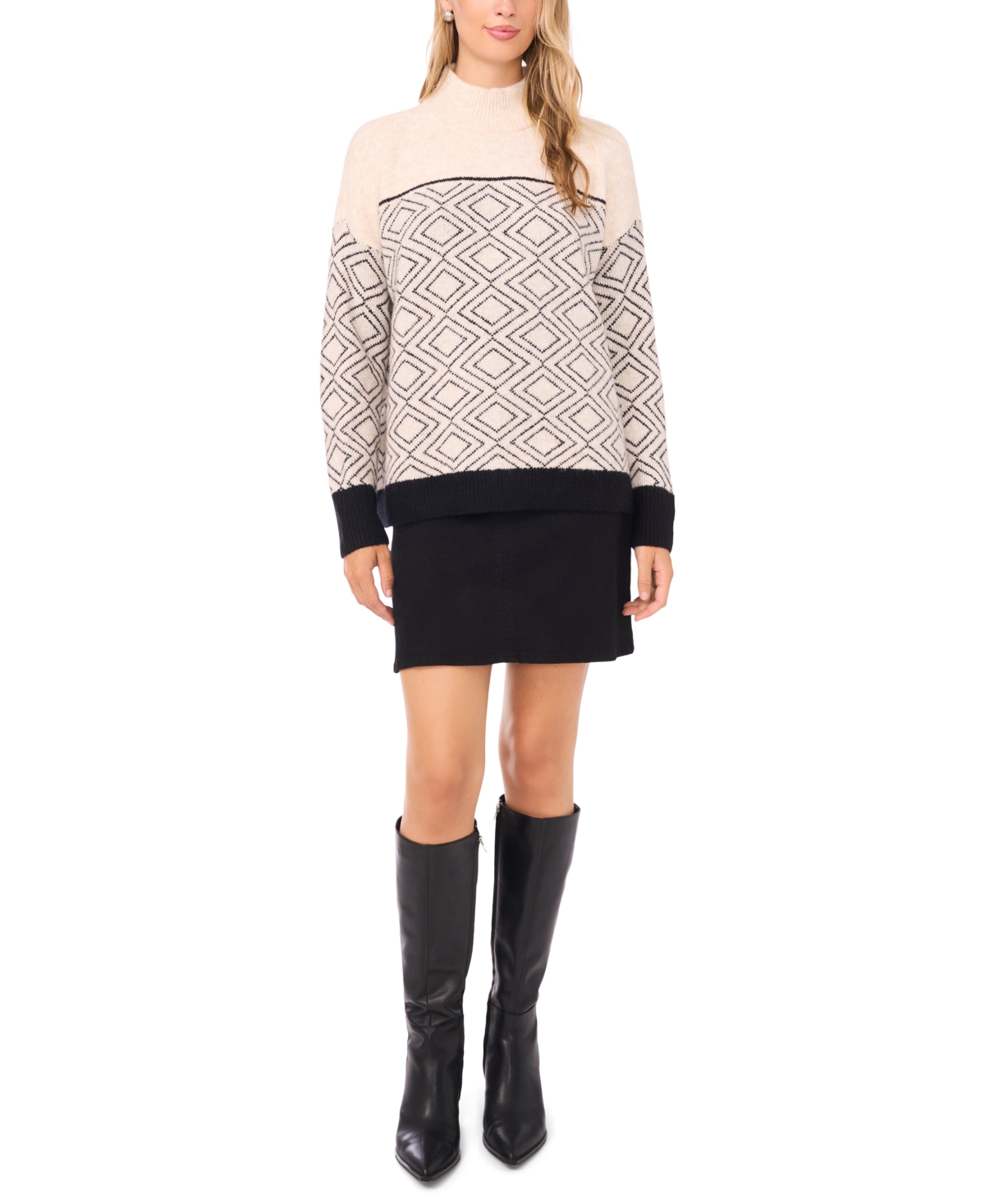 Vince Camuto Diamond Motif Mock Neck Sweater In Neutral