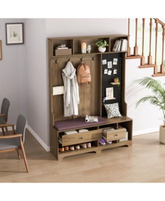Multi-Purpose Hall Tree Bench, Coat Rack, Shelves, Pegboard 