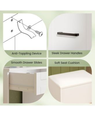 Glass Top Vanity Desk with LED Mirror, 3-Color Lighting & Hair Dryer Stand – 4 Drawers, Charging Station