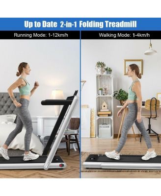 2-in-1 Electric Folding Treadmill with Dual Display for Home Fitness, Silver