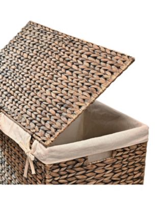 Sawyer 24" Classic Farmhouse Hand-Woven Hyacinth 2-Section Collapsible Laundry Hamper with Washable Liner