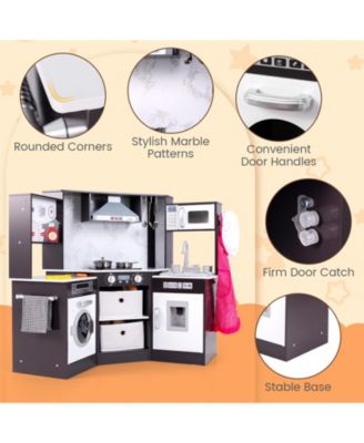 Wooden Kids Play Kitchen with Realistic Lights, Sounds, and Storage