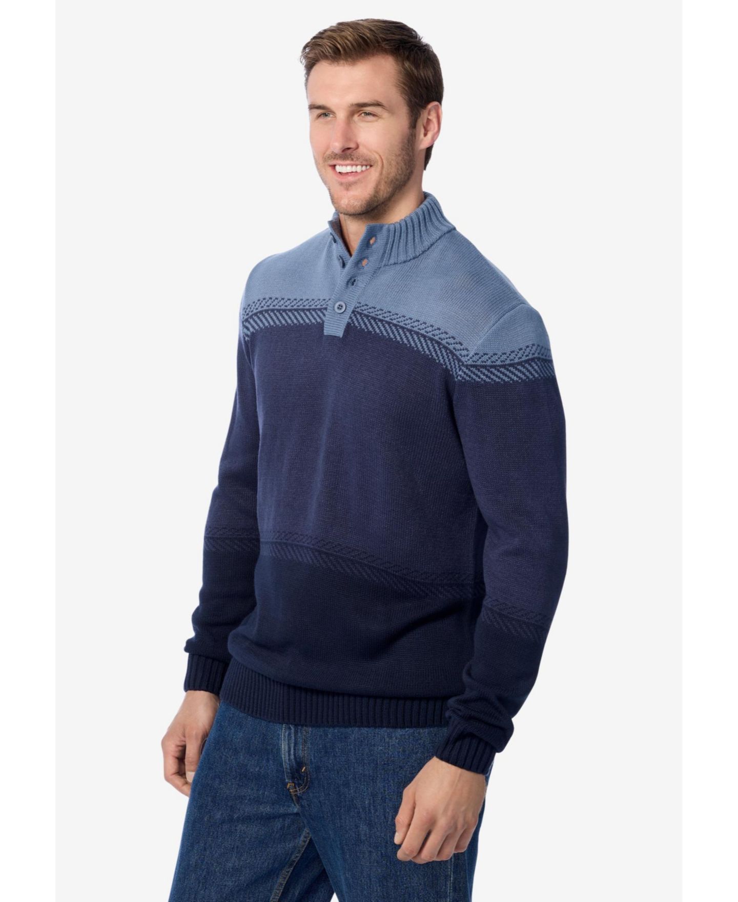 Мужской свитер KingSize Henley Shaker, цвет: Тёмно-синий — фото 1
