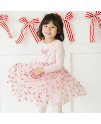 Toddler Girls Candy Cane Confetti Christmas Long Sleeve Tutu Dress
