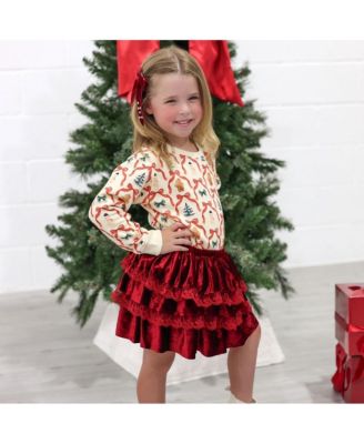 Little and Big Girls Ruby Red Velvet Tiered Christmas Tutu Skirt