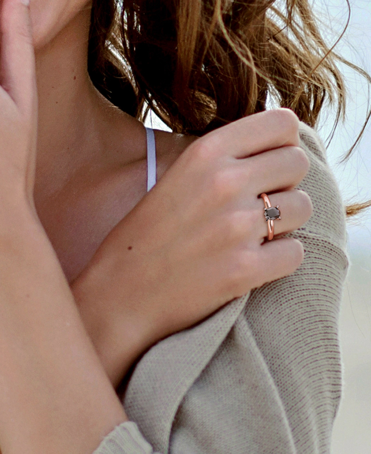 Macy's Oval Black Diamond Solitaire Engagement Ring (1 Ct. T.w.) In 14k Rose Gold In Black