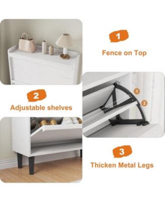 Shoe Cabinet with 2 Flip Drawers,Wooden Shoe Organizer Cabinet with Adjustable Shelf,Shoe Storage for Entryway, Hidden Shoe Cabinet for Hallway