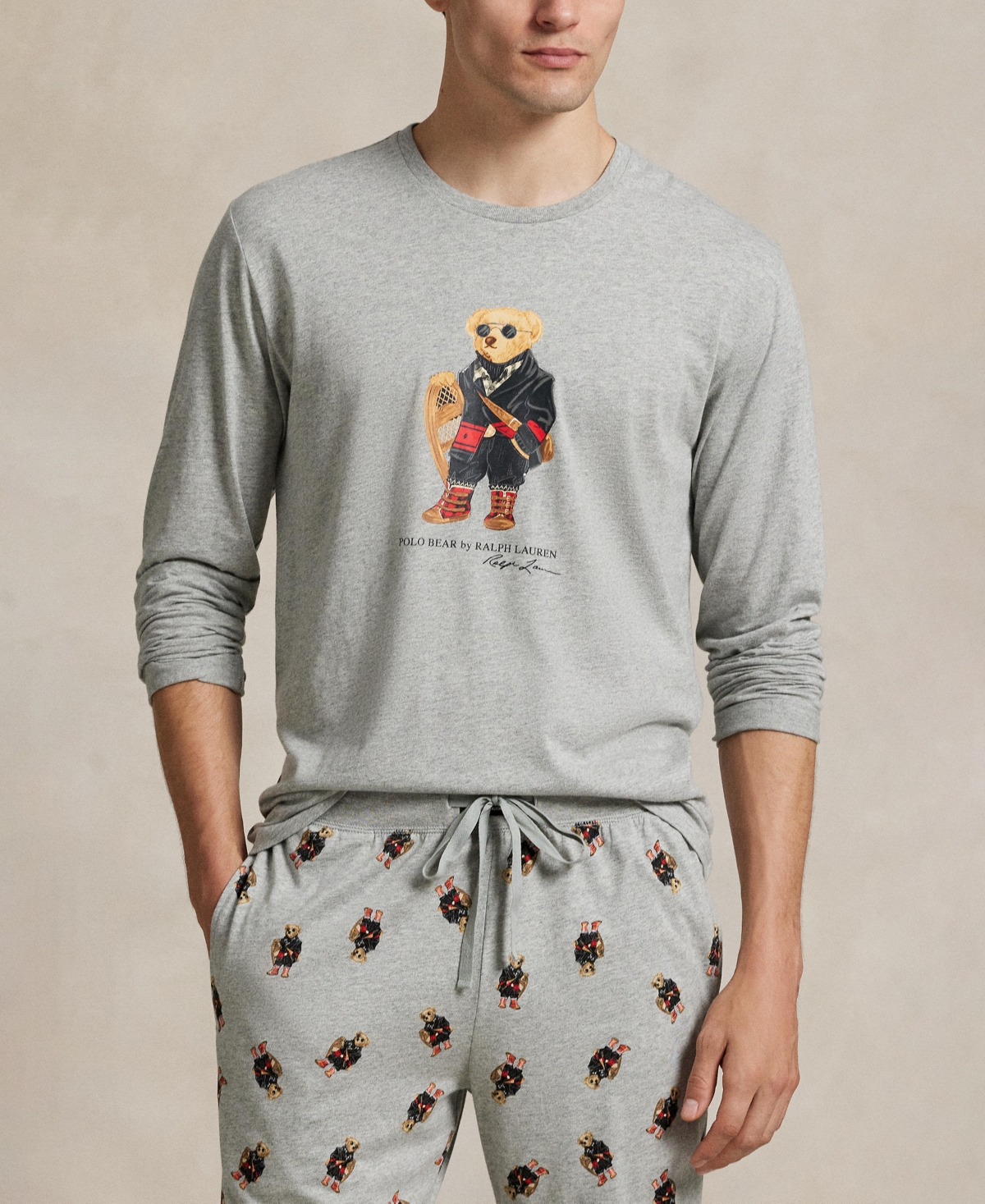 Polo Ralph Lauren Men's 2-piece Long Sleeve Shirt And Jogger Pajama Set In Gray