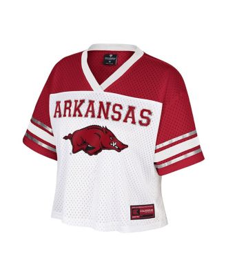 Women's White Arkansas Razorbacks Treasure Cropped Football Jersey
