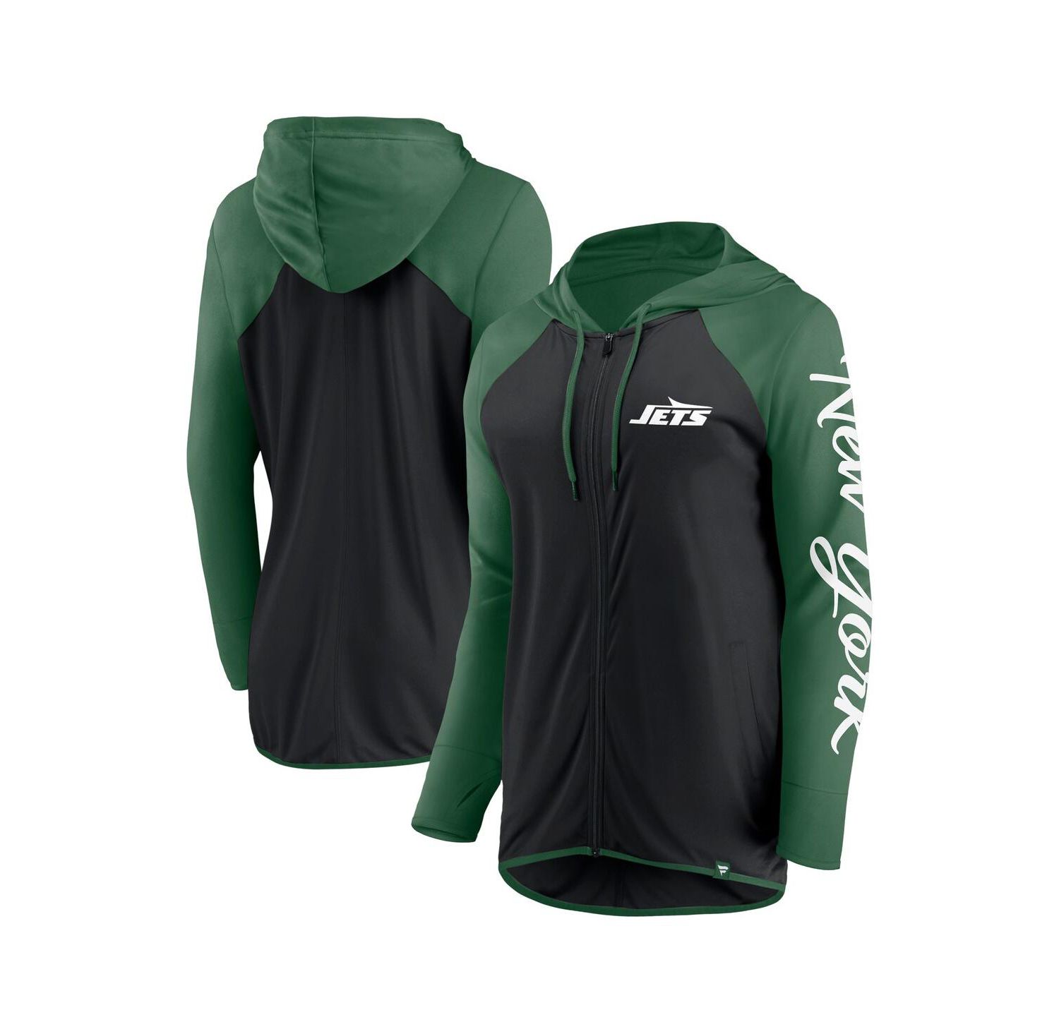 Women's Black/Green New York Jets Script Full-Zip Hoodie