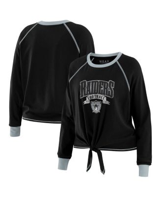 WEAR by Erin Andrews - Women's Black/Gray Las Vegas Raiders Plus Size Tie-Front Long Sleeve Top