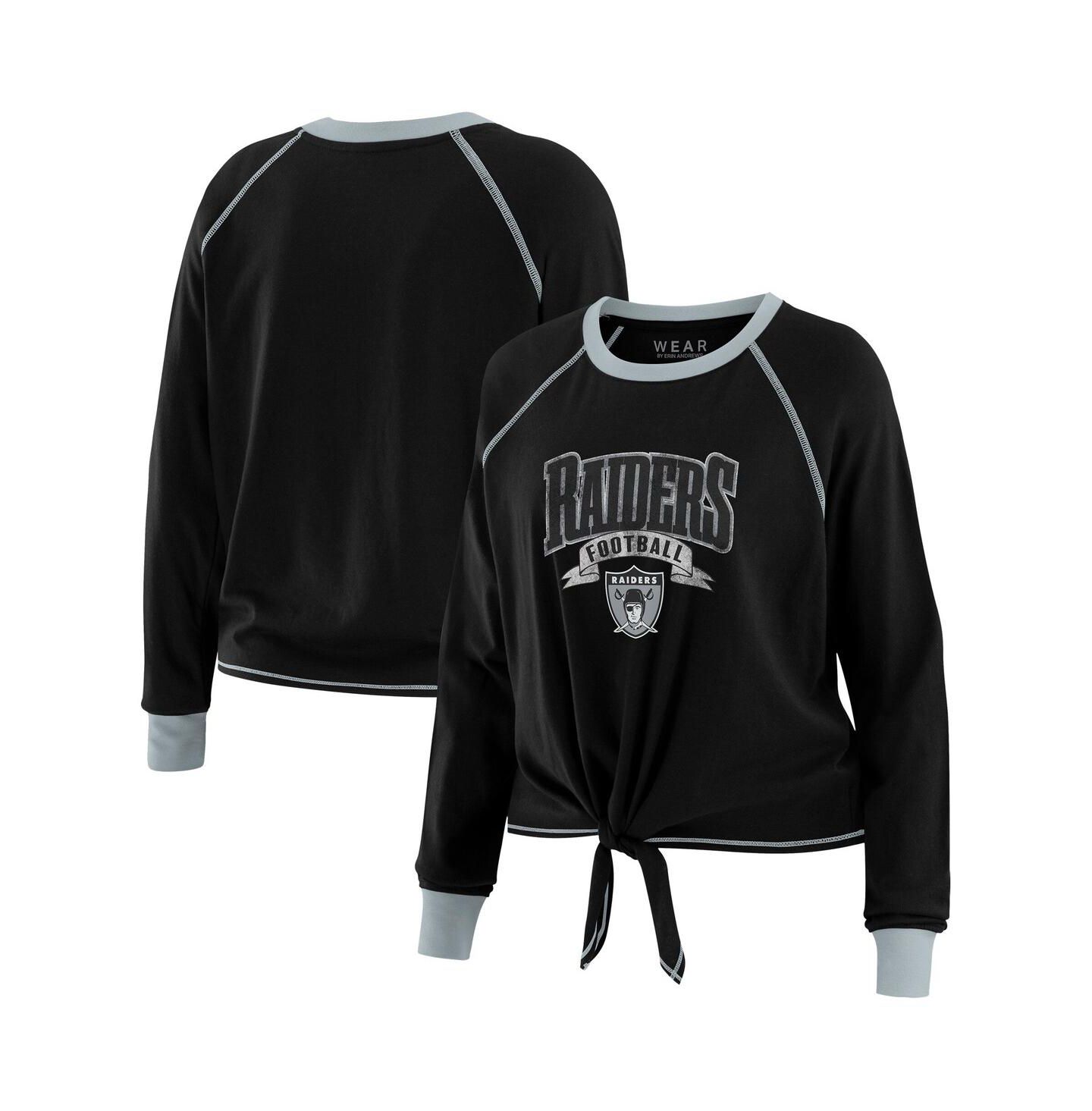 Женский топ WEAR by Erin Andrews Black/Gray Las Vegas Raiders Plus Size Tie-Front Long Sleeve — фото 1