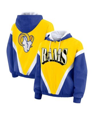WEAR by Erin Andrews - Women's Gold/Royal Los Angeles Rams Retro Crinkle Full-Zip Hoodie Windbreaker