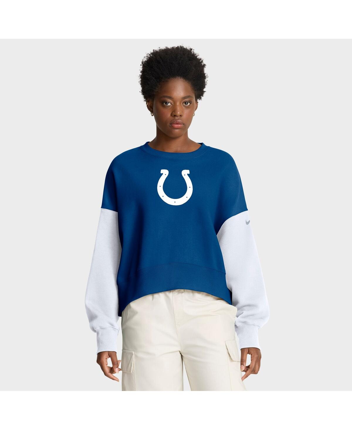 Nike Women's Royal Indianapolis Colts Oversized Color-block Pullover Sweatshirt In Blue