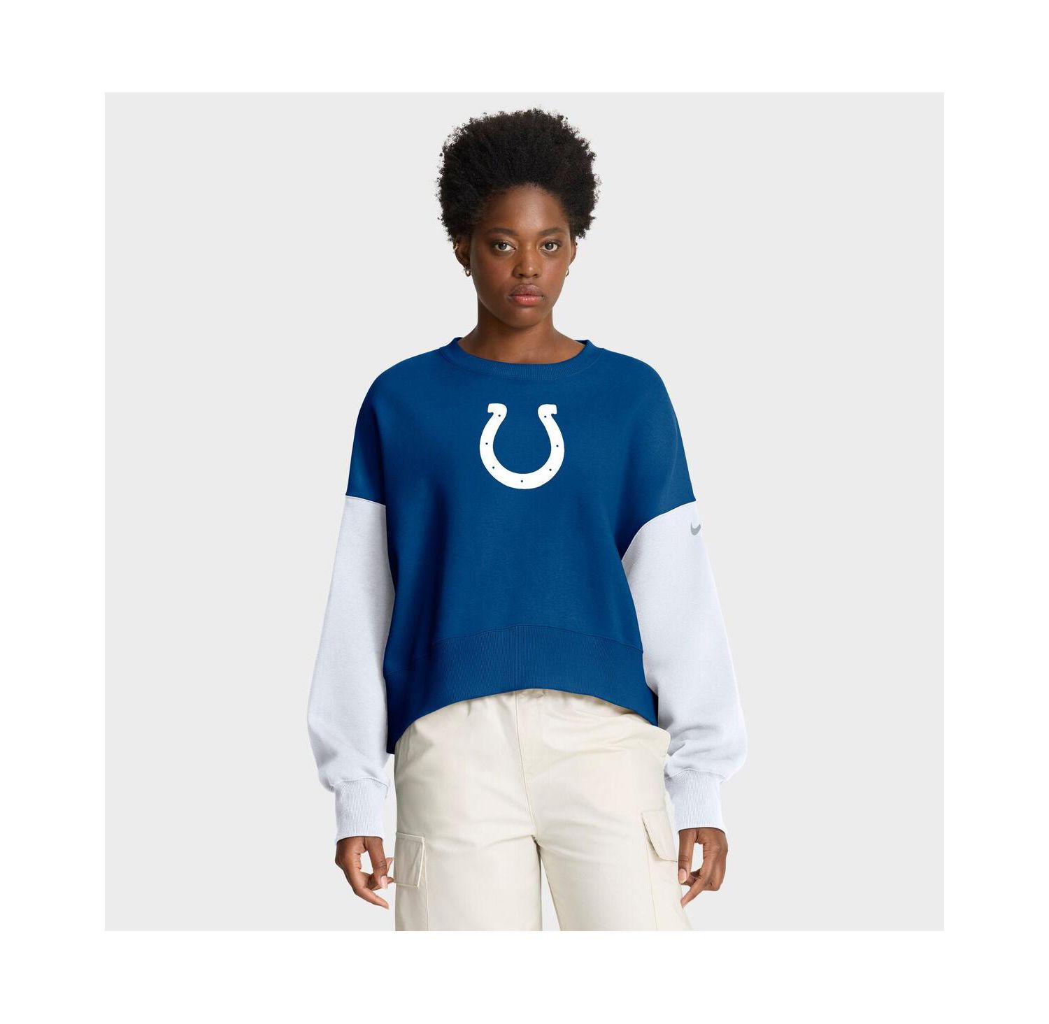 Women's Royal Indianapolis Colts Oversized Color-Block Pullover Sweatshirt
