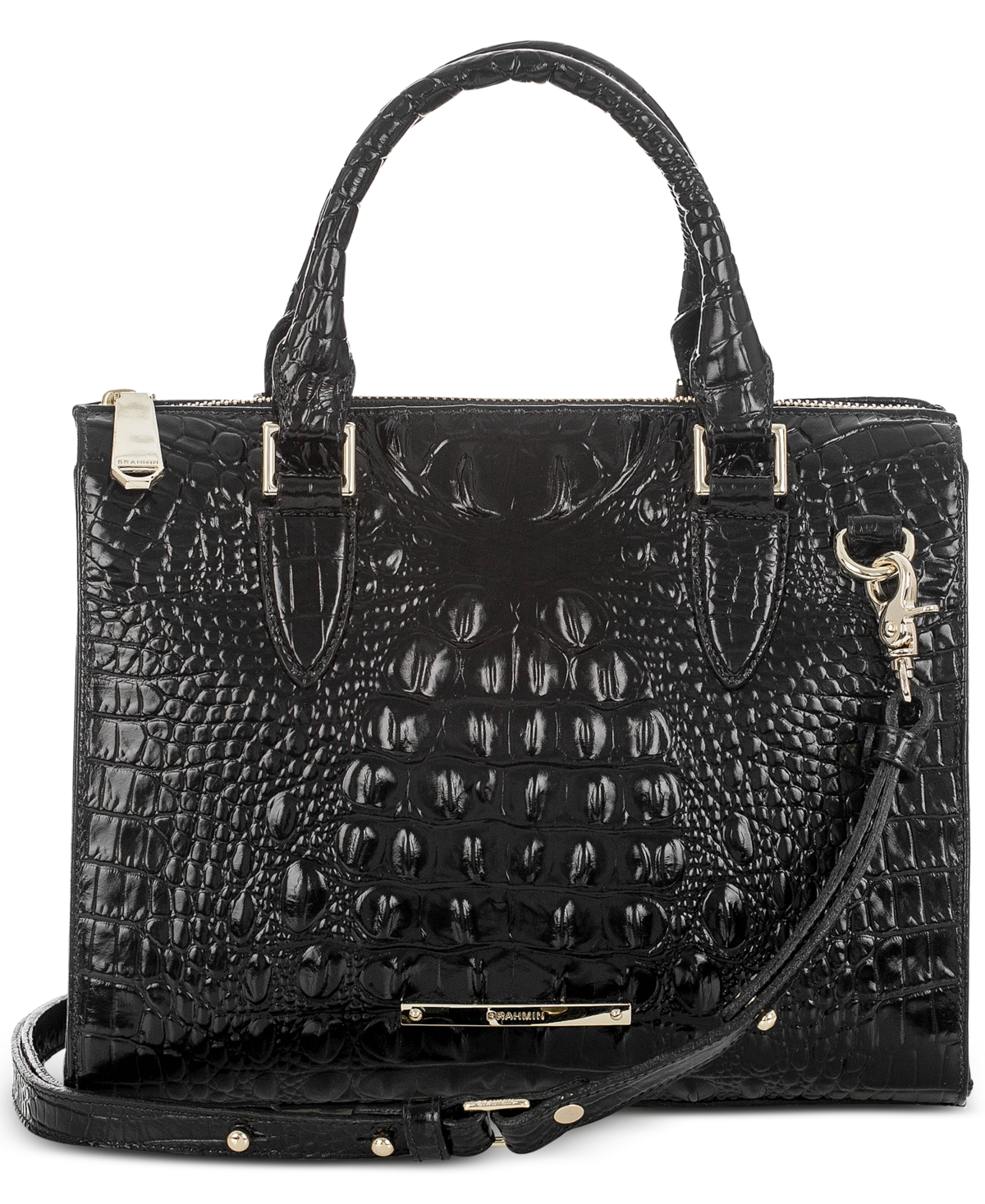 Brahmin Anywhere Convertible Melbourne Embossed Leather Satchel In Black Melbourne