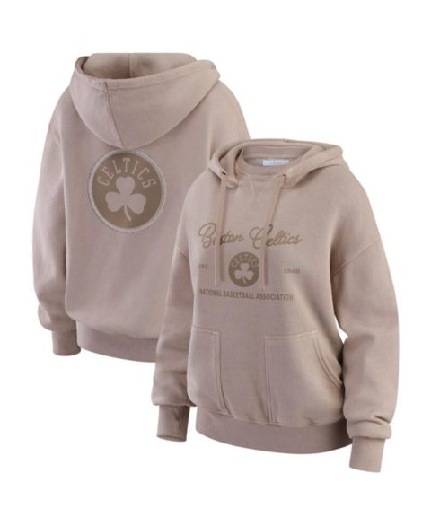 Женское худи WEAR by Erin Andrews Tan Boston Celtics Washed Pullover Crew Neck