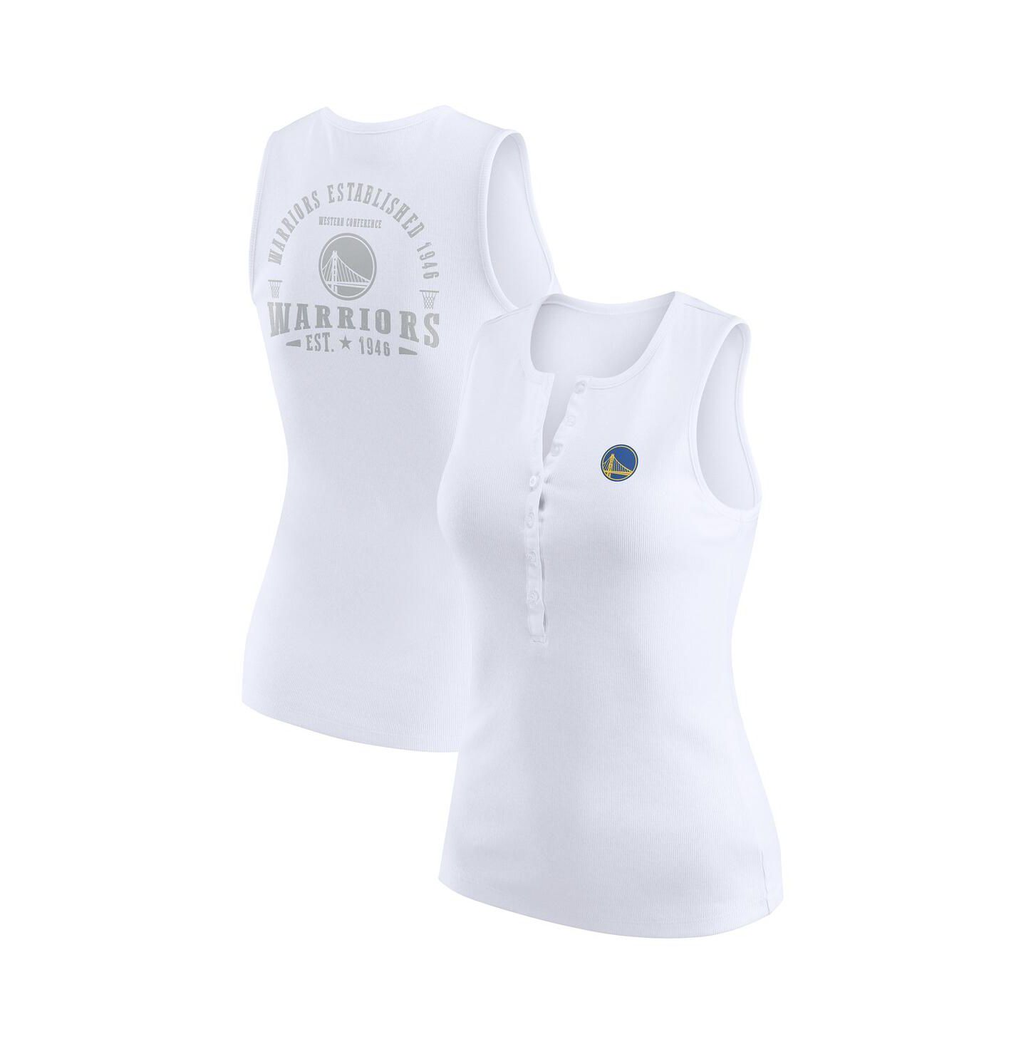 Женский топ WEAR by Erin Andrews White Golden State Warriors Rib-Knit Henley — фото 1